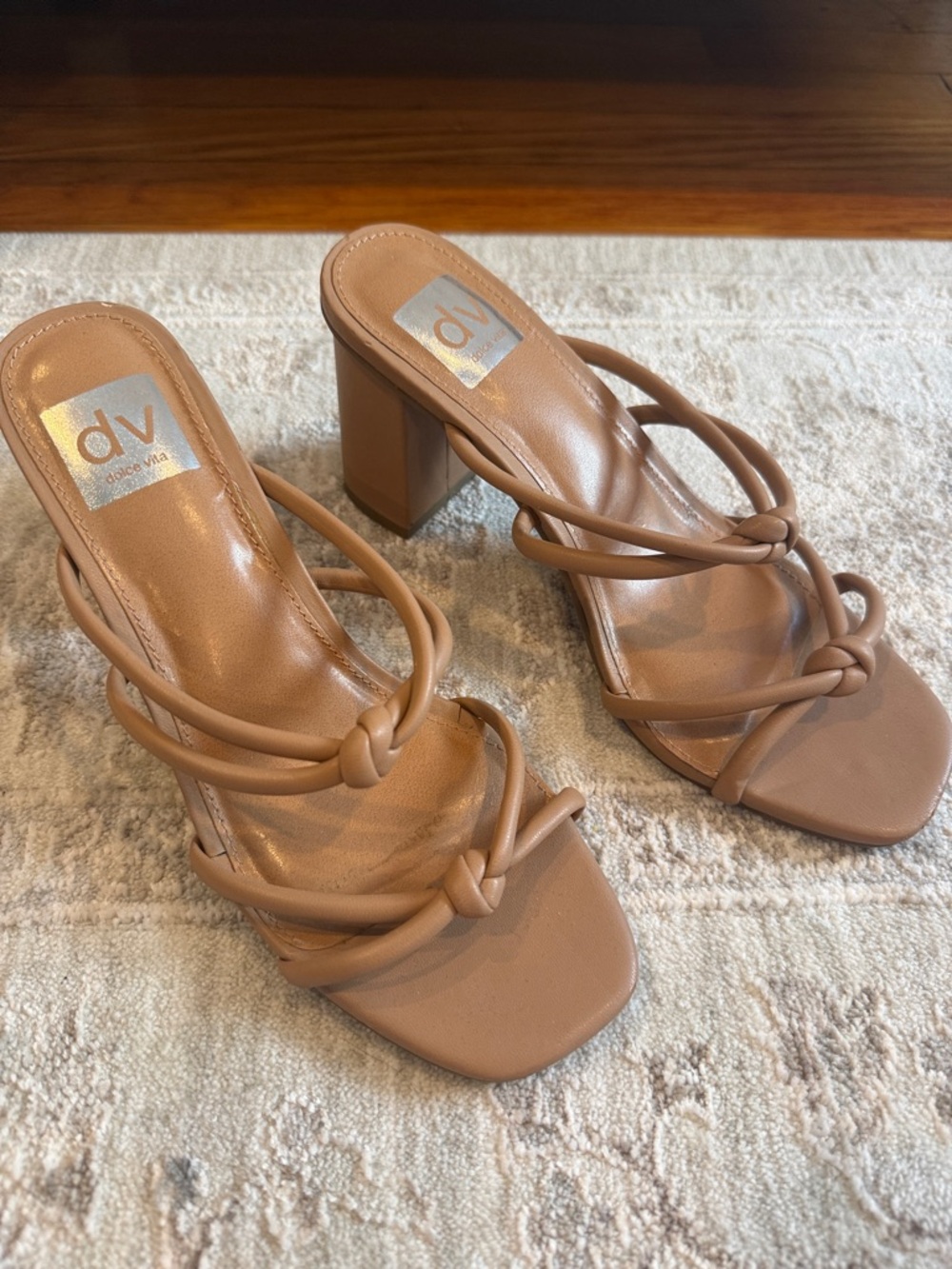 DV by Dolce Vita Tan Knotted Strappy Block Heel Sandals